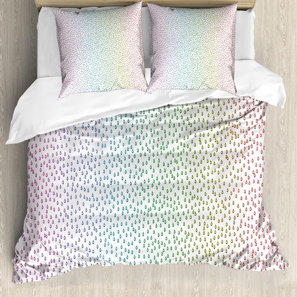 Abakuhaus Copripiumino Colorato, Arcobaleno E Gocce Di Pioggia, Antiacaro, Adatto A Chi Soffre Di Allergie, Con Federe, 155 Cm X 220 Cm - 80 X 80 Cm, Multicolore-image