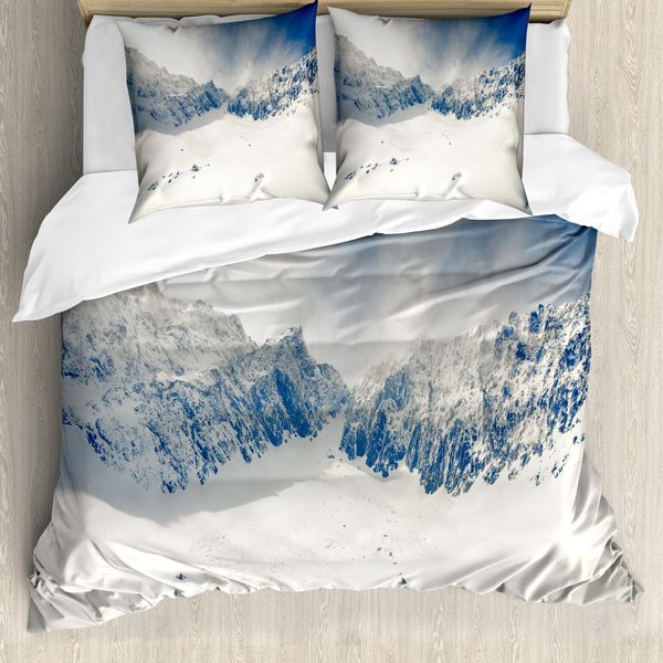 Abakuhaus Copripiumino Invernale, Nature Mountains Snowy, Antiacaro, Adatto A Chi Soffre Di Allergie, Con Federe, 155 Cm X 220 Cm - 80 X 80 Cm, Bianco Blu-image