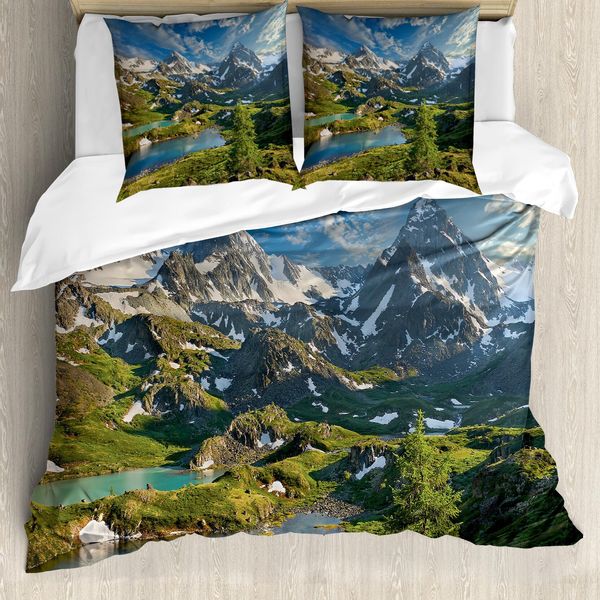 Abakuhaus Set Copripiumino Naturale Per Letti Matrimoniali, Lago Di Montagna Innevato, Antiacaro, Adatto A Chi Soffre Di Allergie, Con Federe, Multicolore-image