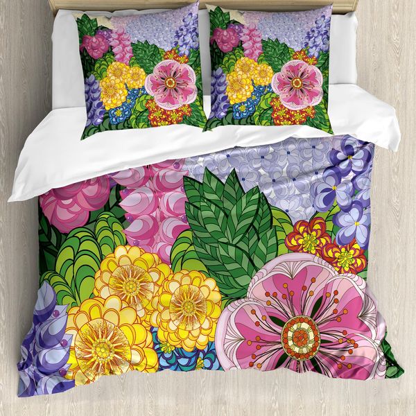 Abakuhaus Copripiumino Colorato, Boccioli Di Fiori Naturali, Antiacaro, Adatto A Chi Soffre Di Allergie, Con Federe, 200 Cm X 200 Cm - 80 X 80 Cm, Viola Verde-image