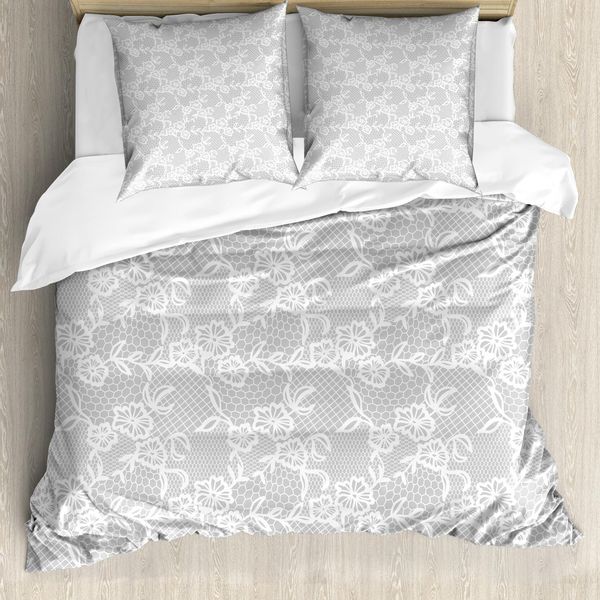 Abakuhaus Set Copripiumino Arabo Per Letti Matrimoniali, Motivo Orientale In Pizzo, Antiacaro, Adatto A Chi Soffre Di Allergie, Con Federe, Bianco-image