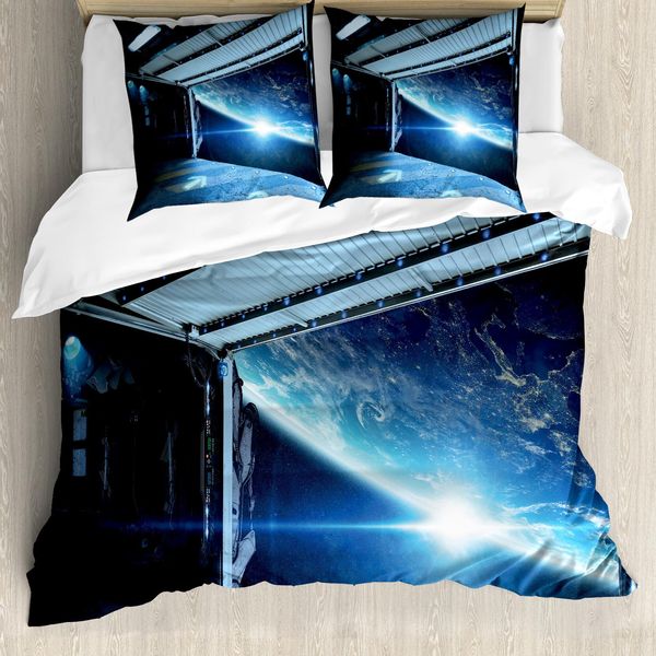 Abakuhaus Set Copripiumino Per Letti Matrimoniali, Stelle Viaggio Galattico, Antiacaro Adatto A Chi Soffre Di Allergie Con Federe, Verde Blu-image