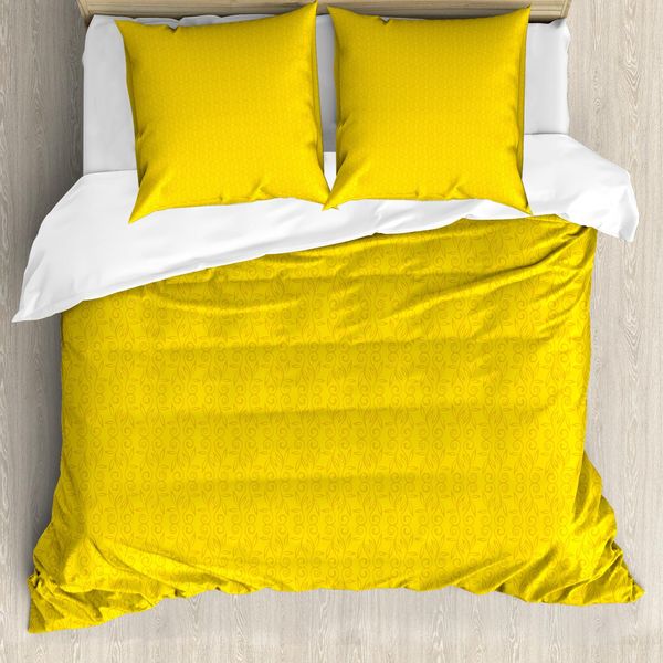 Abakuhaus Copripiumino Giallo, Motivo Foglie Di Edera, Antiacaro, Adatto A Chi Soffre Di Allergie, Con Federe, 155 Cm X 220 Cm - 80 X 80 Cm, Giallo-image