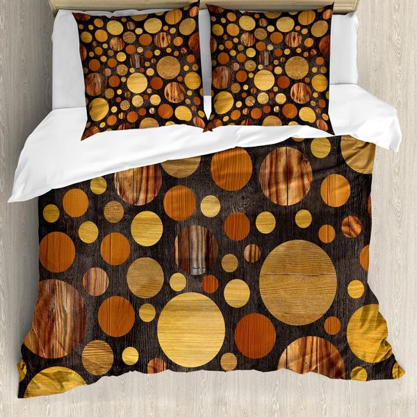 Abakuhaus Copripiumino In Legno, Cerchi Astratti Marroni, Antiacaro, Adatto A Chi Soffre Di Allergie, Con Federe, 200 Cm X 200 Cm - 80 X 80 Cm, Marrone-image