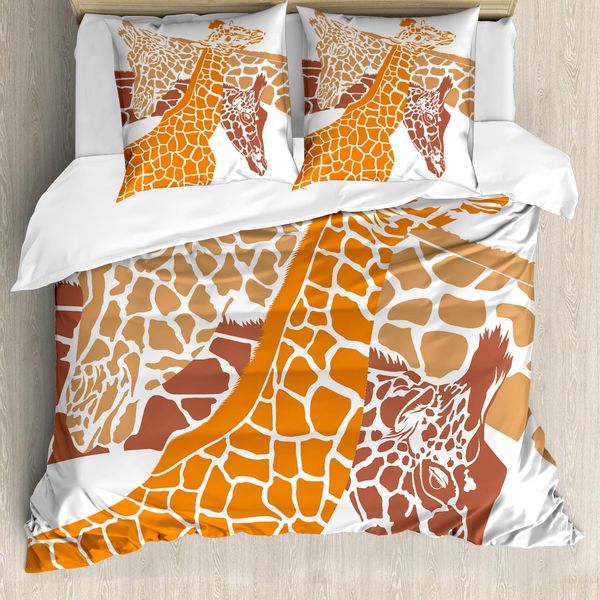 Abakuhaus Copripiumino Giraffa, Animali Selvatici In Africa, Antiacaro, Adatto A Chi Soffre Di Allergie, Con Federe, 155 Cm X 220 Cm - 80 X 80 Cm, Arancione Bianco Marrone-image