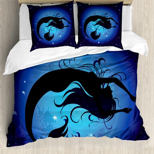 Abakuhaus Copripiumino Sirena, Aquatic Girl Mermaid, Antiacaro, Adatto A Chi Soffre Di Allergie, Con Federe, 200 Cm X 200 Cm - 80 X 80 Cm, Viola Nero-image
