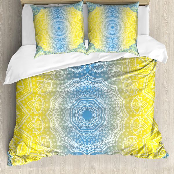 Abakuhaus Copripiumino Blu E Giallo, Hippie Ombre, Antiacaro, Adatto A Chi Soffre Di Allergie, Con Federe, 200 Cm X 200 Cm - 80 X 80 Cm, Blu Giallo-image