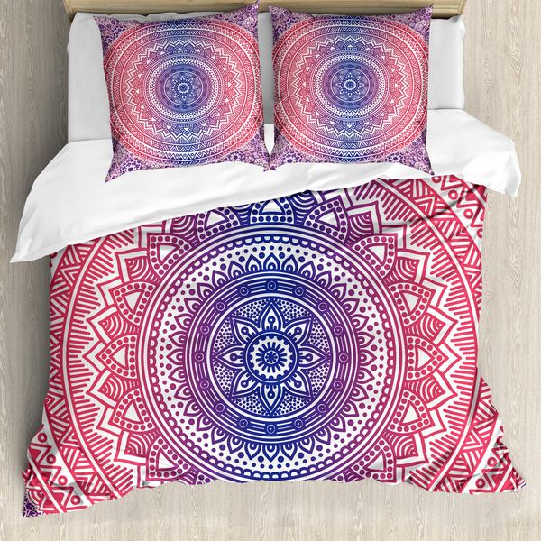 Abakuhaus Copripiumino Rosa E Lilla, Ombre Mandala, Antiacaro, Adatto A Chi Soffre Di Allergie, Con Federe, 200 Cm X 200 Cm - 80 X 80 Cm, Rosa Porpora-image
