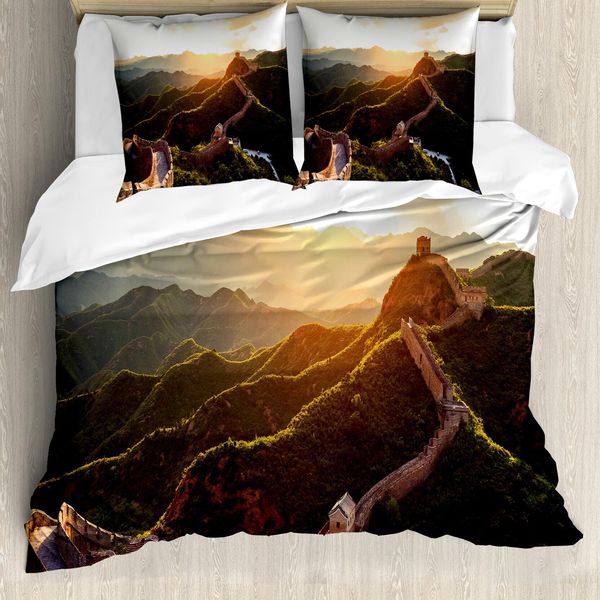 Abakuhaus Set Copripiumino Storico Per Letti Matrimoniali, Tramonto Mistico, Antiacaro Adatto A Chi Soffre Di Allergie Con Federe, Giallo Verde-image