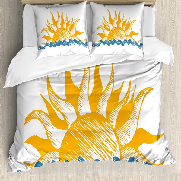 Abakuhaus Copripiumino Moderno, Sun And Fire Wie Beams, Antiacaro, Adatto A Chi Soffre Di Allergie, Con Federe, 200 Cm X 200 Cm - 80 X 80 Cm, Giallo E Blu-image