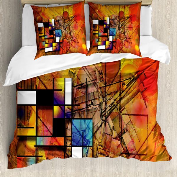 Abakuhaus Copripiumino Moderno, Motivo Geometrico, Antiacaro, Adatto A Chi Soffre Di Allergie, Con Federe, 200 Cm X 200 Cm - 80 X 80 Cm, Multicolore-image