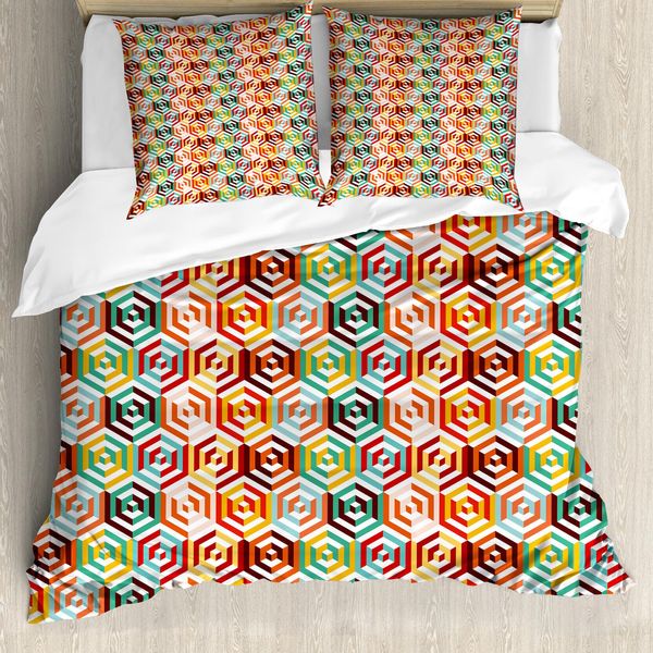 Abakuhaus Copripiumino Geometrico, Forma Esagonale Retrò, Antiacaro, Adatto A Chi Soffre Di Allergie, Con Federe, 155 Cm X 220 Cm - 80 X 80 Cm, Arancione Senape-image
