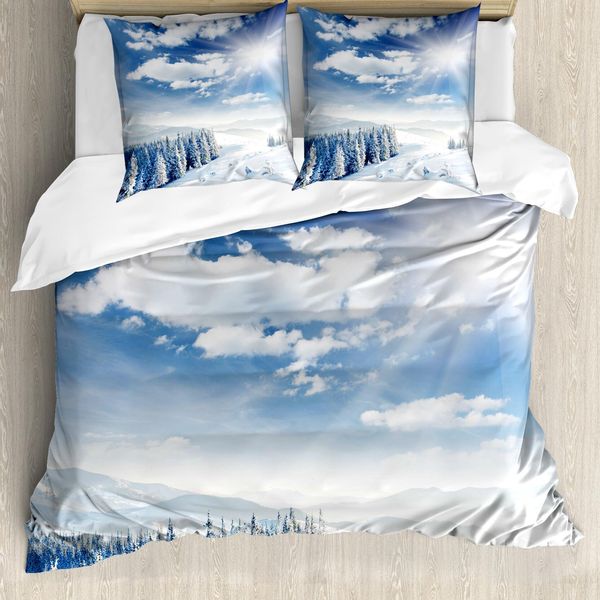 Abakuhaus Copripiumino Invernale, Idyllische Schneeberg, Antiacaro, Adatto A Chi Soffre Di Allergie, Con Federe, 200 Cm X 200 Cm - 80 X 80 Cm, Azzurro Pallido E Bianco-image