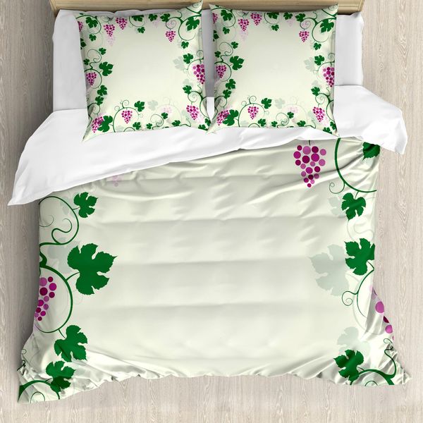 Abakuhaus Copripiumino Naturale, Vigneto E Frutteto, Antiacaro, Adatto A Chi Soffre Di Allergie, Con Federe, 155 Cm X 220 Cm - 80 X 80 Cm, Rosa, Lilla, Verde-image