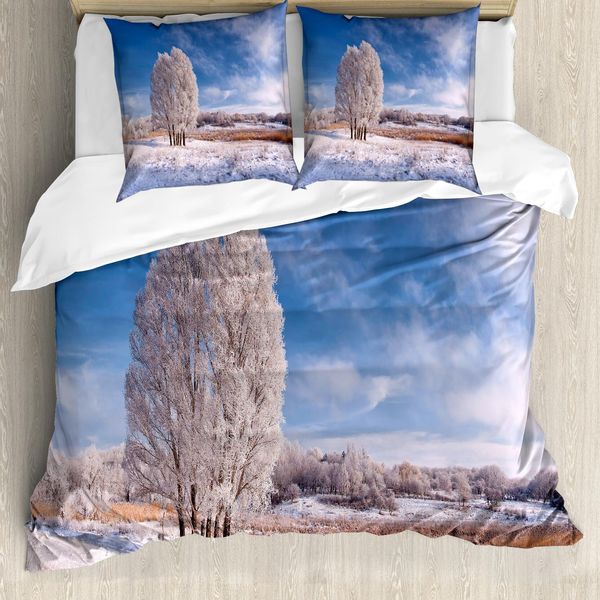 Abakuhaus Copripiumino Naturale, Paesaggio Invernale Innevato, Antiacaro, Adatto A Chi Soffre Di Allergie, Con Federe, 155 Cm X 220 Cm - 80 X 80 Cm, Turchese Verde Avocado-image
