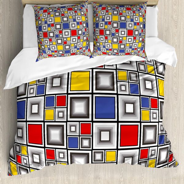 Abakuhaus Copripiumino Geometrico, Mosaico Colorato, Antiacaro, Adatto A Chi Soffre Di Allergie, Con Federe, 155 Cm X 220 Cm - 80 X 80 Cm, Multicolore-image