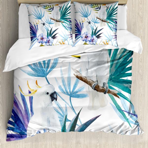 Abakuhaus Copripiumino Tropicale, Acquerello Parrot Palm, Antiacaro, Adatto A Chi Soffre Di Allergie, Con Federe, 155 Cm X 220 Cm - 80 X 80 Cm, Multicolore-image