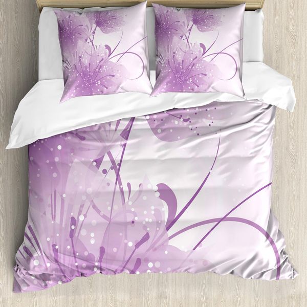 Abakuhaus Copripiumino Viola, Vector Fiori Farfalla, Antiacaro, Adatto A Chi Soffre Di Allergie, Con Federe, 200 Cm X 200 Cm - 80 X 80 Cm, Viola E Bianco-image