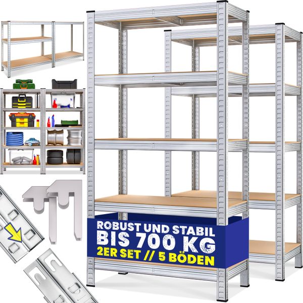 Monzana® 2X Scaffale Alta Portata Metallo 5 Ripiani Mdf 170X75X30 350Kg Scaffali Officina Magazzino Garage Scaffalatura-image