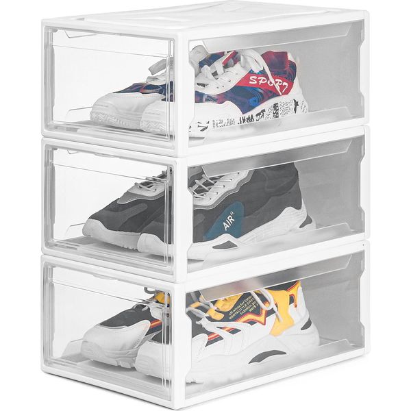 Set Di 3 Scatole Per Scarpe Yorbay, Per Scarpe Fino Al Numero 48, Organizer Per Scarpe Impilabile, Scatola In Plastica Con Sportello Trasparente, 37 X 26 X 16 Cm, Bianco-image