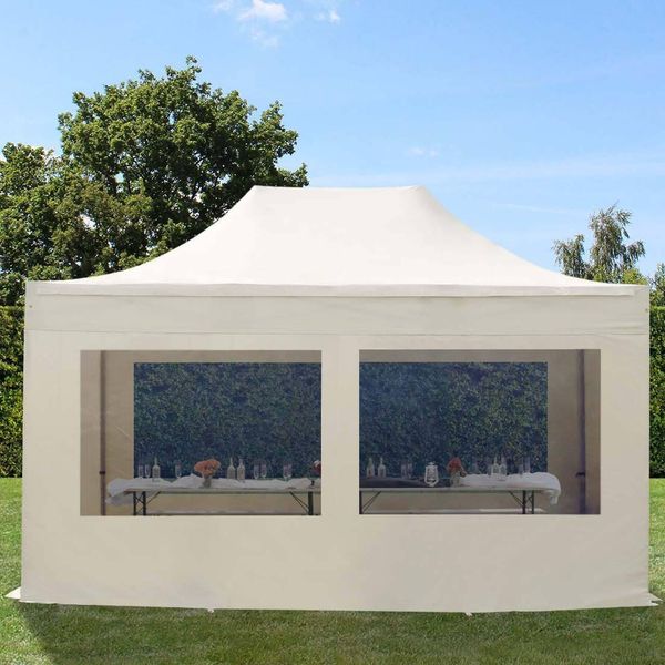 Toolport 3X4,5M Gazebo Pieghevole Con Laterali (Finestre Panoramiche), Premium Acciaio, Crema-image