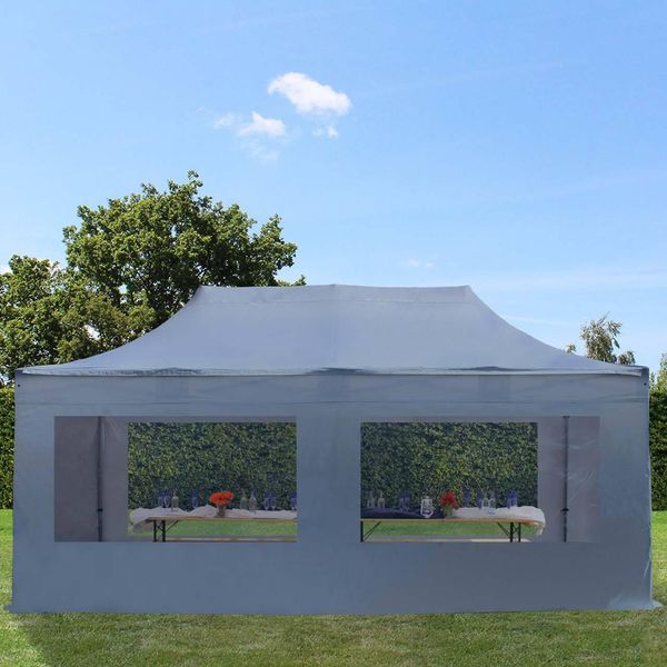 Toolport 3X6M Gazebo Pieghevole Con Laterali (Finestre Panoramiche), Premium Acciaio, Grigio Scuro-image