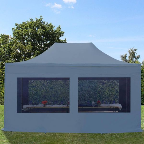Toolport 3X4,5M Gazebo Pieghevole Con Laterali (Finestre Panoramiche), Premium Acciaio, Grigio Scuro-image