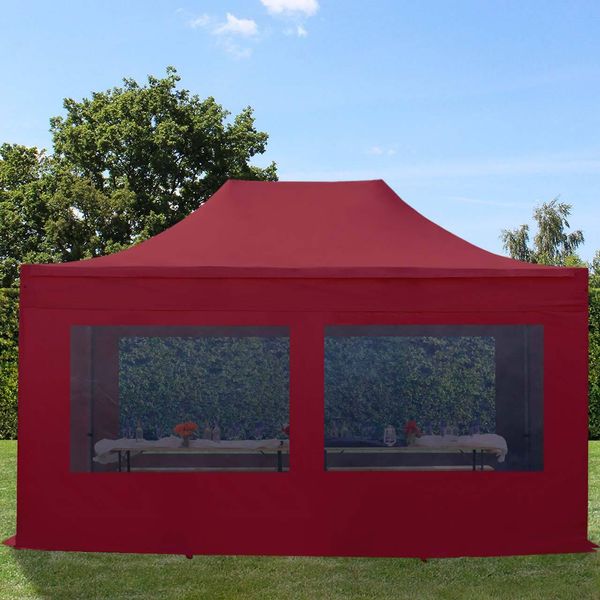 Toolport 3X4,5M Gazebo Pieghevole Con Laterali (Finestre Panoramiche), Premium Acciaio, Rosso-image