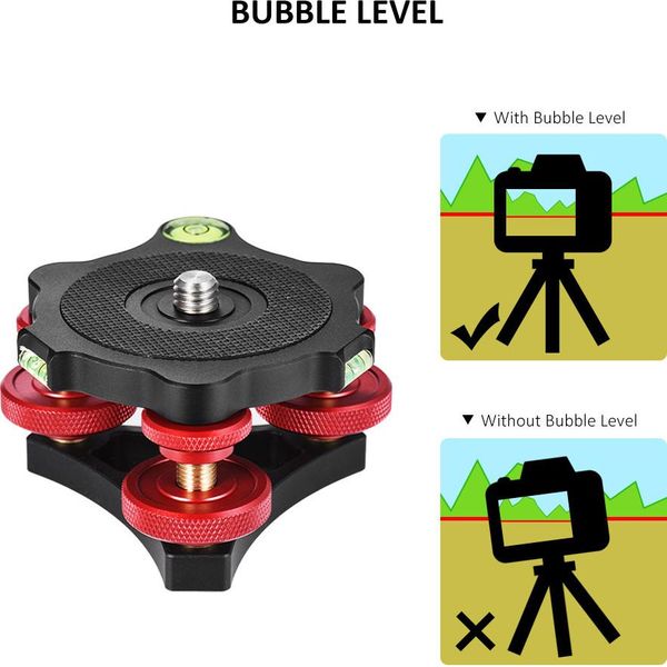Andoer LP-64 Base Di Livellamento A Treppiede Livella Di Precisione A Tre Ruote Con Livella A Bolla D'aria Vite Da 3/8" Lega Di Alluminio Max. 15Kg / 33Lbs"-image