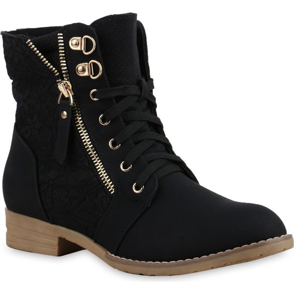 Mytrendshoe Donna Stivaletti Stringati Stivaletti Stringati Zipper 815442, Colore: Nero, Taglia: 37-image