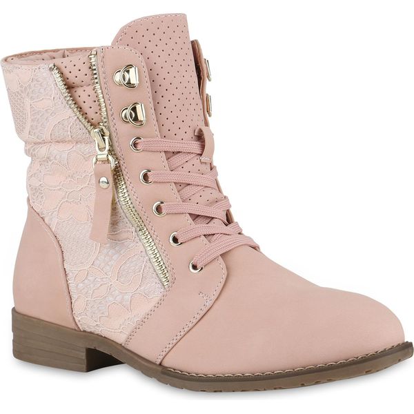 Mytrendshoe Donna Stivaletti Stringati Stivaletti Stringati Zipper 815442, Colore: Rosa, Taglia: 41-image