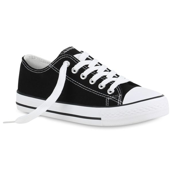Mytrendshoe Donna Sneaker Basse Tela Tessuto Scarpe Sneakers Allacciate 820605, Colore: Nero, Taglia: 36-image