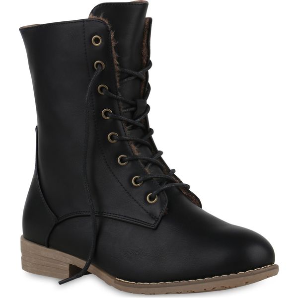 Mytrendshoe Donna Stivaletti Stringati Stivali Caldi Foderati Stivali Invernali 78490, Colore: Nero, Taglia: 37-image