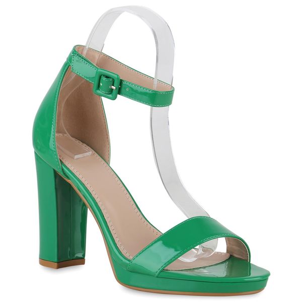 Van Hill Sandali Classici Da Donna Con Tacco A Blocco Scarpe 839444, Colore: Verde, Taglia: 38-image
