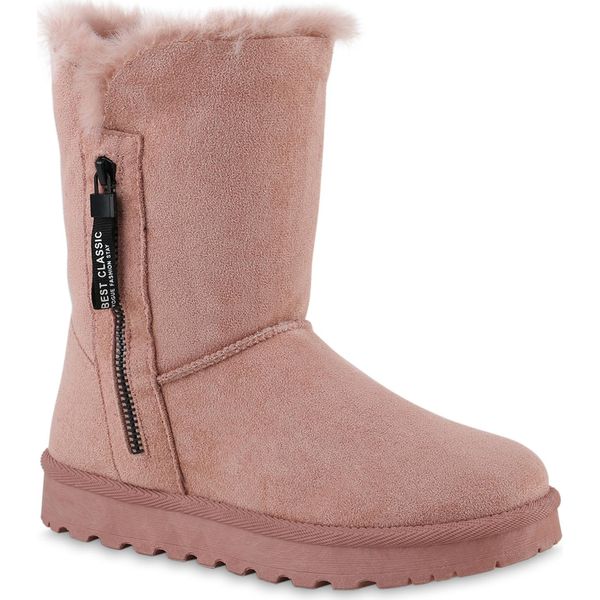 Van Hill Donna Stivali Invernali Foderati Caldi Stivaletti Scarpe Pelliccia Ecologica 839666, Colore: Rosa, Taglia: 40-image