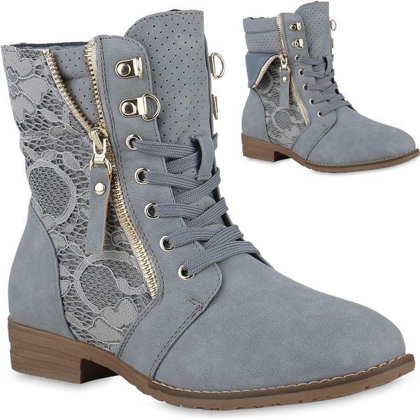 Mytrendshoe Donna Stivaletti Stringati Stivaletti Stringati Scarpe Stringate 815442, Colore: Azzurro, Taglia: 41-image