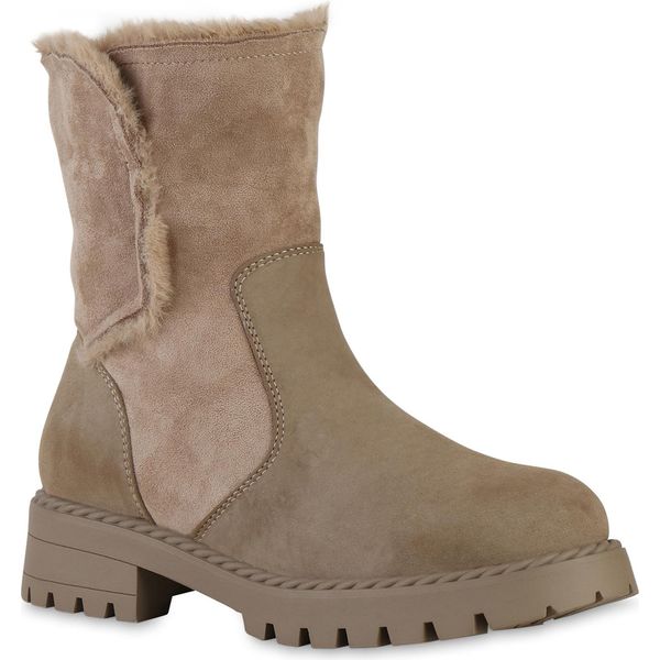 Van Hill Donna Stivaletti Classici Foderati In Pelliccia Sintetica Scarpe Con Plateau 841338, Colore: Khaki, Taglia: 40-image