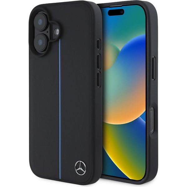 Mercedes Mehmp16S23Rurbk Custodia Rigida Per Iphone 16 6.1 Czarny/Nero Mb Linea Blu In Pelle Magsafe-image
