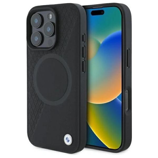 Bmw Bmhmp16X23Rtpk Iphone 16 Pro Max 6.9 Czarny/Nero Hardcase Segno Pelle Mezzo Textured E Cerchio Magsafe-image