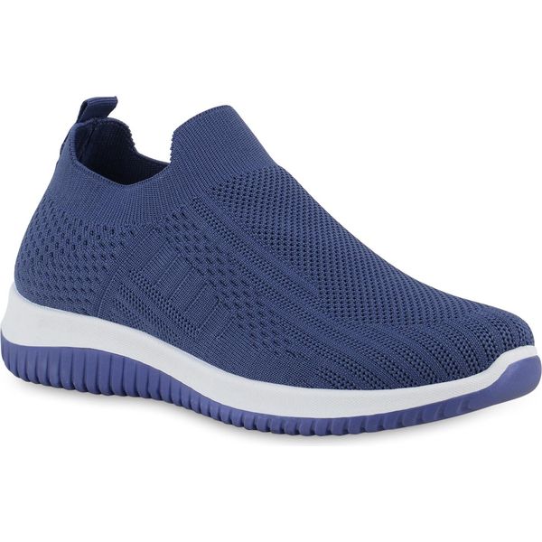 Van Hill Scarpe Sportive Da Donna Slip On Scarpe Sportive In Maglia Con Suola Profilata 841678, Colore: Blu, Taglia: 39-image