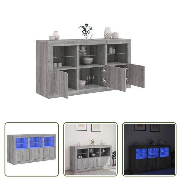 The Living Store Credenza Con Luci Led Grigio Sonoma 123X37X67 Cm-image