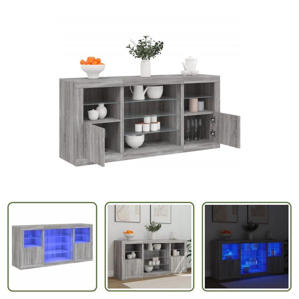 The Living Store Credenza Con Luci Led Grigio Sonoma 142,5X37X67 Cm-image