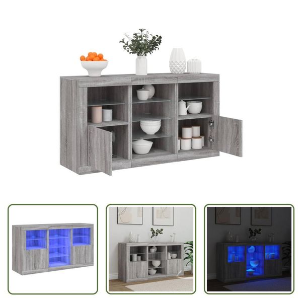 The Living Store Credenza Con Luci Led Grigio Sonoma 123X37X67 Cm-image