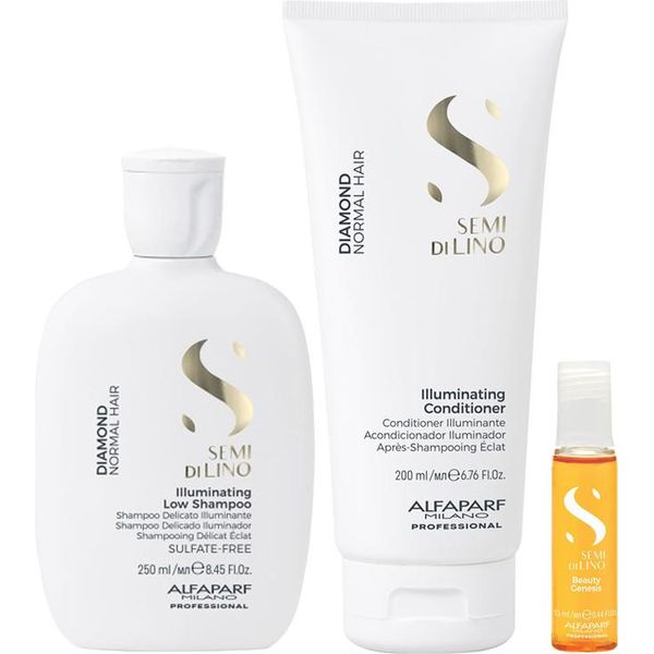 Alfaparf Semi Di Lino Diamond Illuminating Low Shampoo 250Ml + Conditioner 200Ml + Cellula Madre Beauty Genesis 13Ml-image