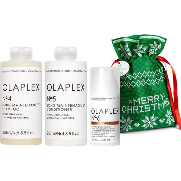 Olaplex No. 4 Bond Maintenance Shampoo 250Ml + Olaplex No. 5 Bond Maintenance Conditioner 250Ml + Olaplex Bond Smoother No.6 100Ml + Borsa Regalo Classic Green 20X30Cm-image