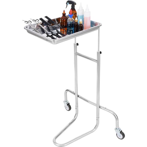Succebuy Carrello Da Laboratorio In Acciaio Inossidabile, Carrello Multiuso Con Ripiano Singolo, Carrello Medico Mobile Con 2 Ruote Silenziose, Carrello Per Laboratorio, Clinica, Ospedale, Salone-image