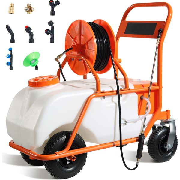 Irroratore Succebuy, 60 L, Con Ruote, Pressione Regolabile Da 0 A 90 Psi, 8 Ugelli, 2 Bacchette, Coperchio Ad Ampia Apertura Per Diserbare Il Giardino-image