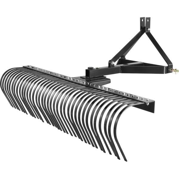 Succebuy 72" Arieggiatore A Trascinamento, 36 Denti In Acciaio, Rastrello A 3 Punti Per Trattore, Rastrello Per Giardini E Fattorie, Raccoglie Erba, Foglie E Strame"-image