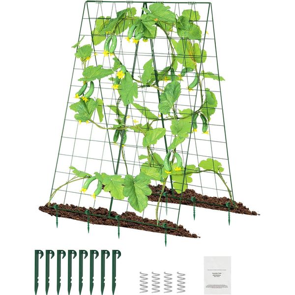 Succebuy Traliccio Per Cetrioli Per Piante Rampicanti, 116,8 X 81,3 Cm, Traliccio In Metallo Pieghevole Con Clip Per Piante, Supporto Da Giardino Per Pomodori, Zucche, Ortaggi-image