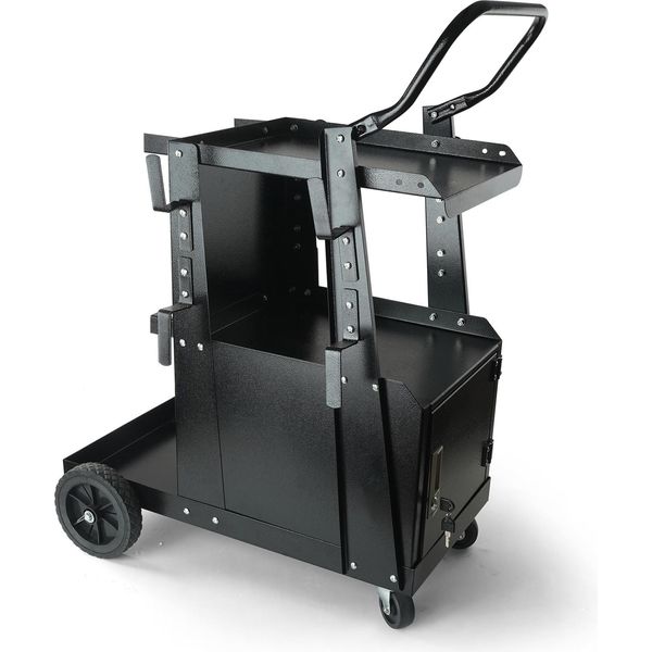 Succebuy Carrello Per Saldatura Pesante A 2 Stadi Con Armadietto Chiudibile A Chiave, Capacità Di Carico Di 265 Libbre, Ruote Girevoli A 360°, Catene Di Sicurezza Per Serbatoi, Per Tig, Arc, Tagliatori Al Plasma-image